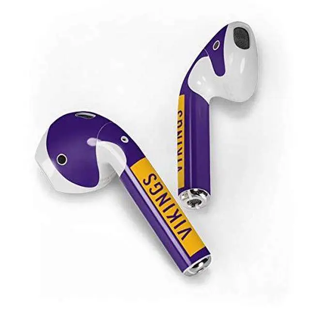 Alt view image 2 of 3 - Decal Audio Skin Compatible with Apple AirPods 2 - Officially Licensed NFL Minnesota Vikings Purple Performance Series Design