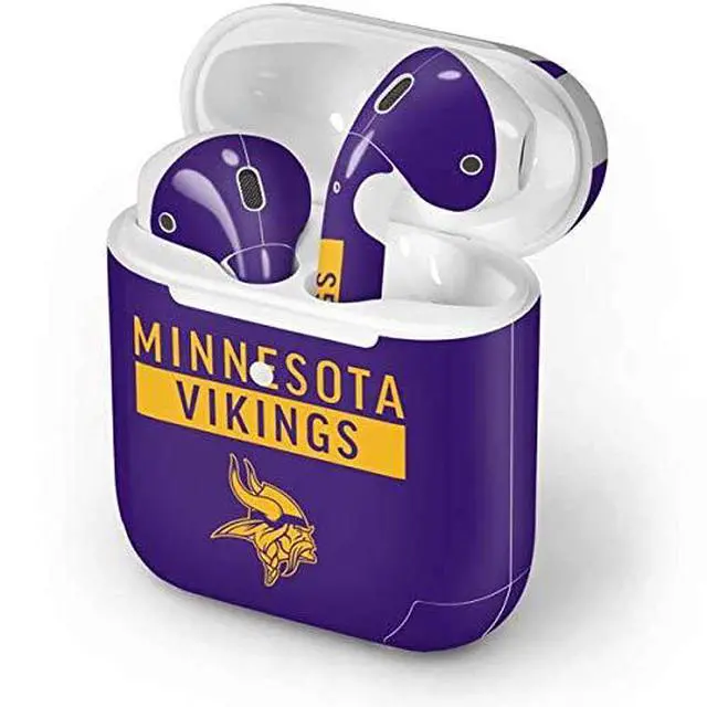 Alt view image 3 of 3 - Decal Audio Skin Compatible with Apple AirPods 2 - Officially Licensed NFL Minnesota Vikings Purple Performance Series Design