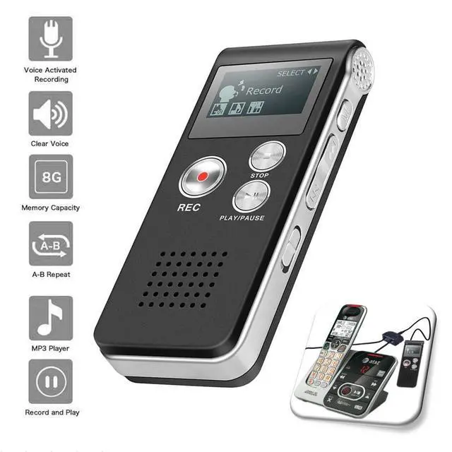 Alt view image 2 of 7 - Digital Voice Recorder Audio Recording - 8GB Audio Recorder with Playback Voice Activated Recorder for Lectures Meetings Interviews Recording Device Tape Recorder with Microphone USB Cable MP3 Player