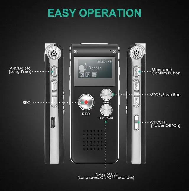 Alt view image 5 of 7 - Digital Voice Recorder Audio Recording - 8GB Audio Recorder with Playback Voice Activated Recorder for Lectures Meetings Interviews Recording Device Tape Recorder with Microphone USB Cable MP3 Player