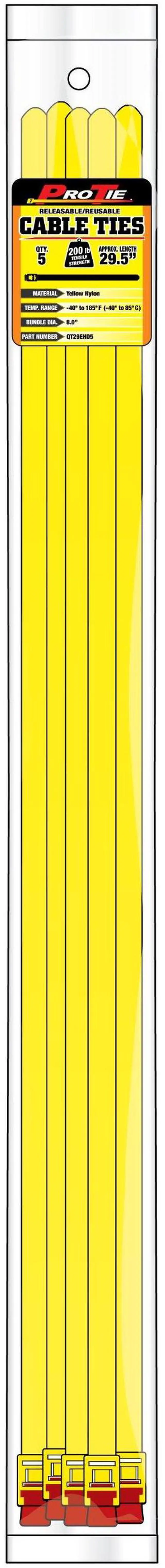 Main image of Pro Tie QT29EHD5 29-Inch Quik Tie Reusable Quick Release Cable Tie, Yellow Nylon, 5-Pack