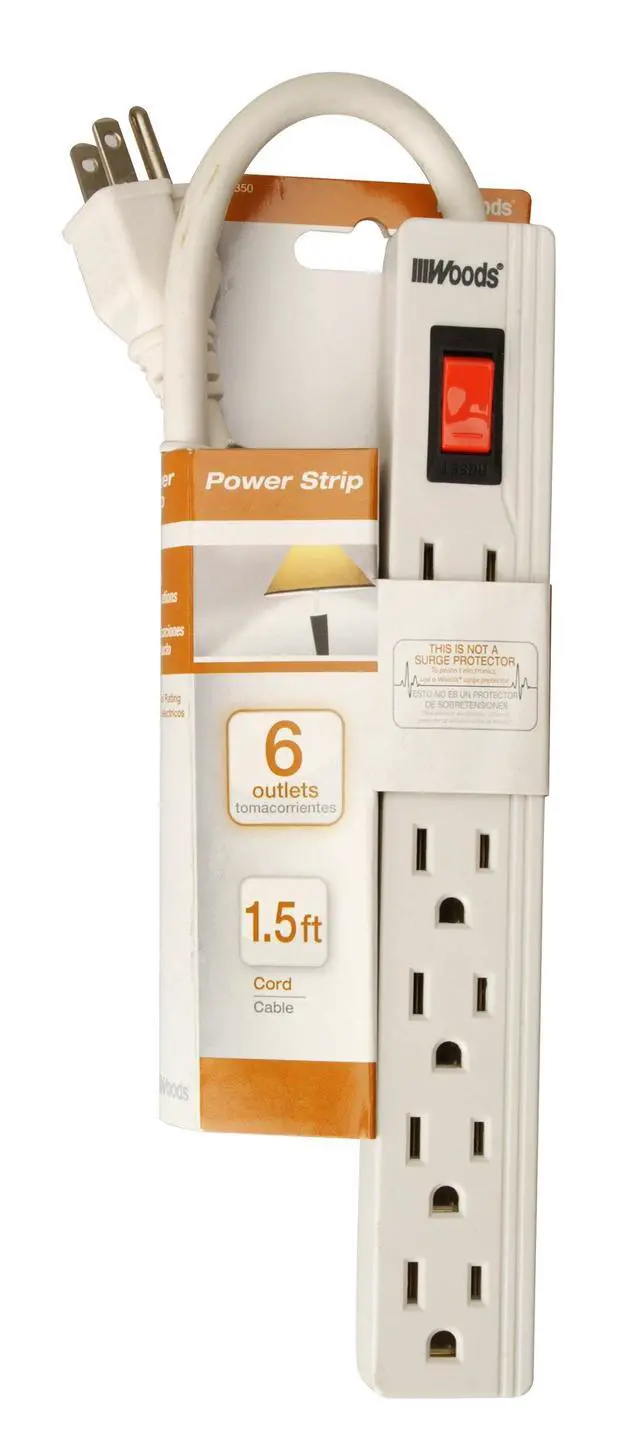 Alt view image 2 of 2 - 41350 6-Outlet Power Strip with 1.5-Foot Cord, White