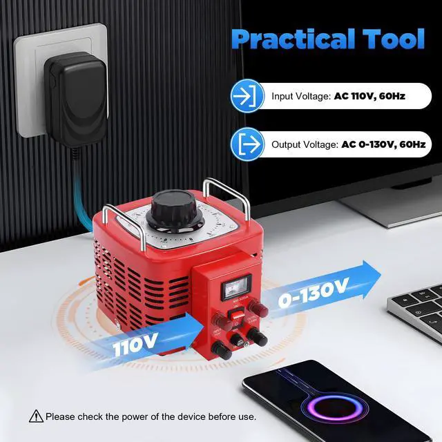 Alt view image 4 of 6 - 0-130V Output Transformer AC Variable Voltage Regulator Variac Converter Adjustable Transformer Power Supply 3000W 30Amp for US Plug Industries Machines Equipment Appliances