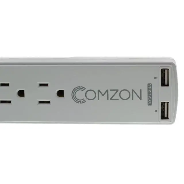 Alt view image 2 of 7 - Surge Protector 6 Outlets Power Strip with 2 USB Ports, 2.4A, 360 Degree Flat Rotating Plug, EMI/RFI Noise Filter, White, 6 Foot Power Cord
