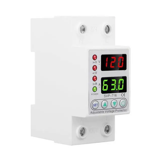 Alt view image 2 of 2 - 110VAC 120VAC 40A 63A Din Rail Dual Display Adjustable Over Voltage Current and Under Voltage Protective Device Protector Relay(40A)