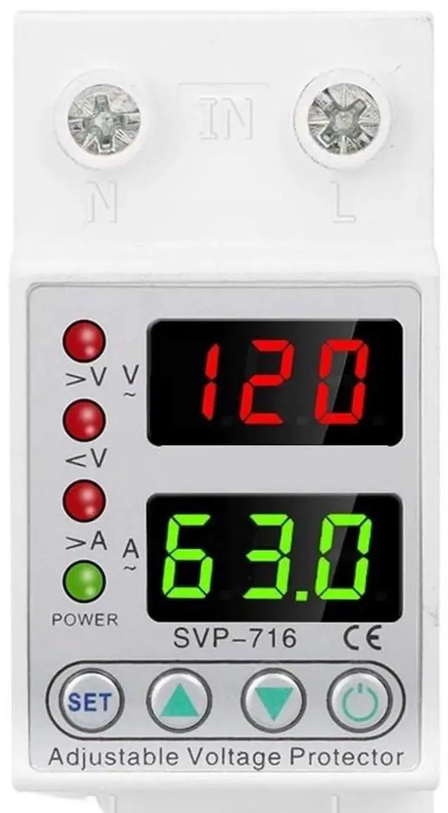 Main image of 110VAC 120VAC 40A 63A Din Rail Dual Display Adjustable Over Voltage Current and Under Voltage Protective Device Protector Relay(40A)