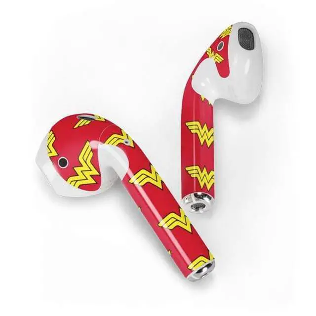 Alt view image 2 of 4 - Decal Audio Skin Compatible with Apple AirPods 2 - Officially Licensed DC Comics Wonder Woman Logo Pattern Design