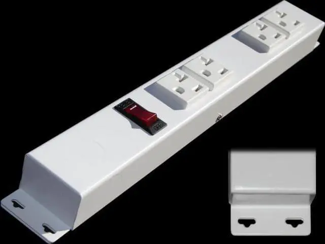 Main image of 12 Hardwired Plug Strip (No Power Cord), 4 Vertical 20Amp (NEMA 5-20R, NOT Tamper Resistant) Outlets, with Ears (with Mounting Tabs on Both Ends), Switch, White