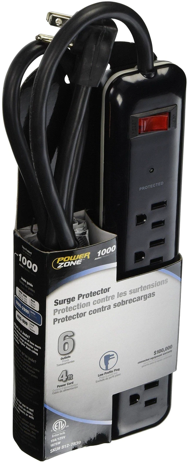 Main image of Powerzone OR802225 Surge Protector Tap Strip, 125 V, 15 A, 6 Outlet, Black