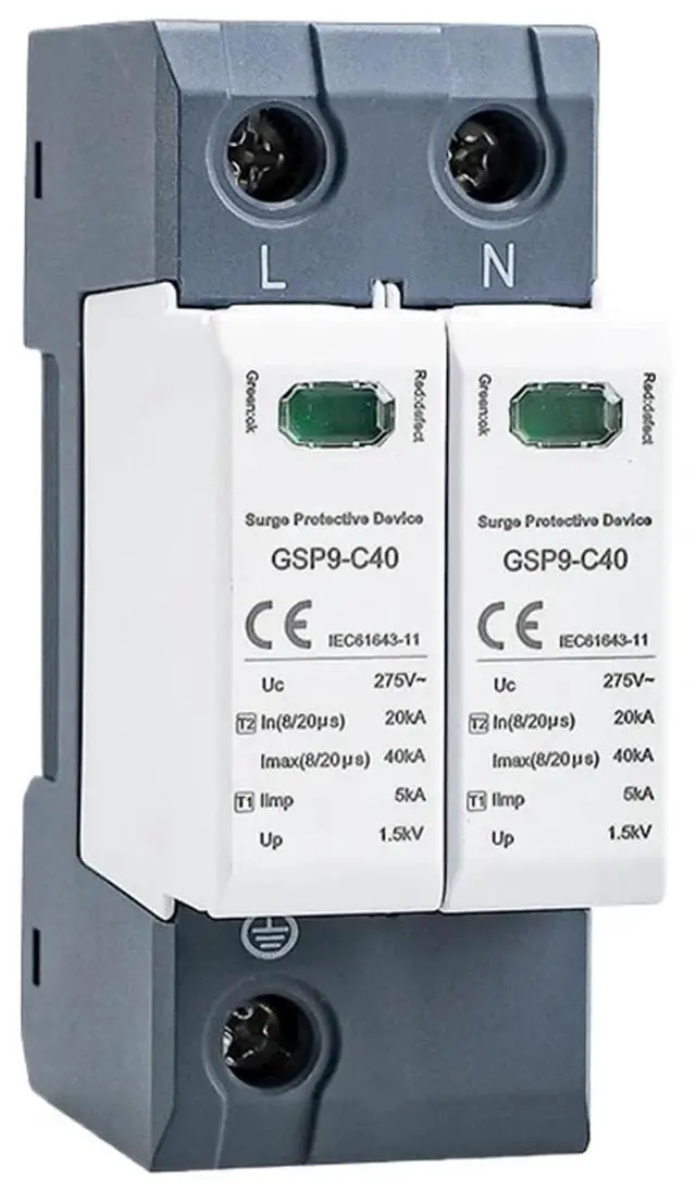 Main image of GSP9 2Pole Surge Protector 20KA-40KA SPD AC275V AC385V 400V 440V SPD House Surge Protector 1P+N Din Rail(1P NPE AC275V 40KA)