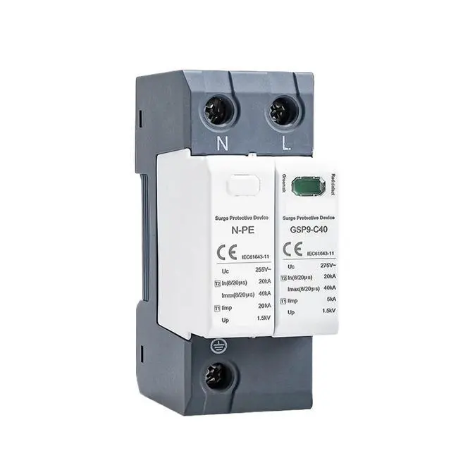 Alt view image 3 of 6 - GSP9 2Pole Surge Protector 20KA-40KA SPD AC275V AC385V 400V 440V SPD House Surge Protector 1P+N Din Rail(1P NPE AC275V 40KA)