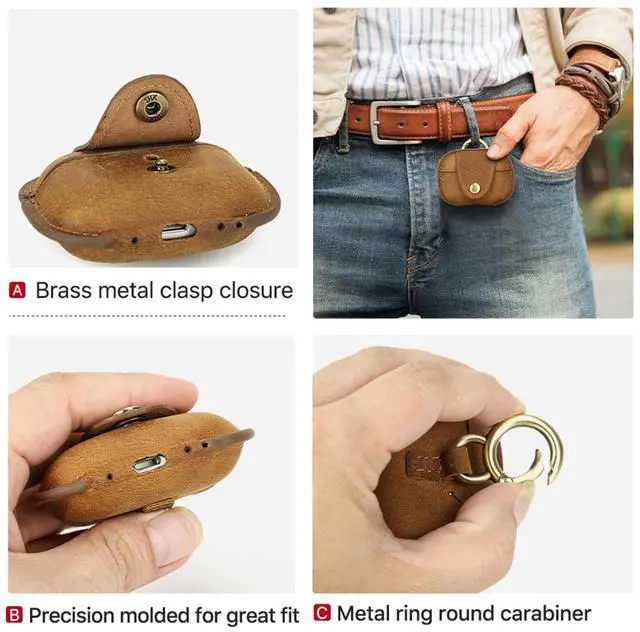 Alt view image 7 of 7 - Leather Case Compatible with AirPods Pro 2nd/1st Generation, Cute Soft Genuine Leather PU Protective Case Cover Compatible with AirPods Pro 2