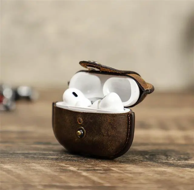 Alt view image 2 of 7 - Leather Case Compatible with AirPods Pro 2nd/1st Generation, Cute Soft Genuine Leather PU Protective Case Cover Compatible with AirPods Pro 2