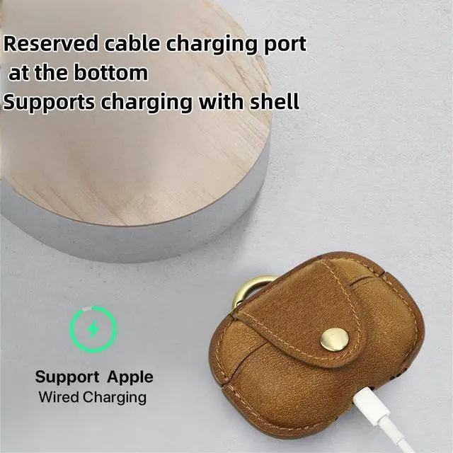 Alt view image 3 of 7 - Leather Case Compatible with AirPods Pro 2nd/1st Generation, Cute Soft Genuine Leather PU Protective Case Cover Compatible with AirPods Pro 2