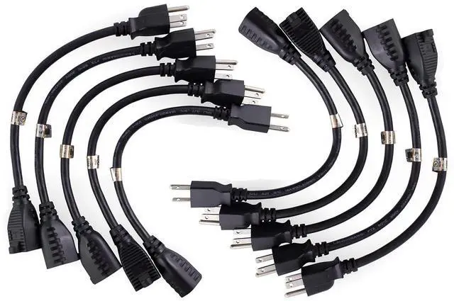 Main image of 10 Pack 1 Foot Power Extension Cord Cable Strip, 1 Foot Extension Cord, UL Listed, CSA Approved, Extension Cable, 3 Prong US Wire Extension Cord