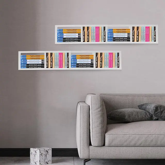 Alt view image 5 of 7 - CD Storage Shelf, 34 Inch Media Storage Rack, Cube Storage Organizer Floating Shelf, Wall Mounted Video Games CD DVD Organizer Metal Shelf for Study, Bedroom,Office,Living room (2 Pcs, White)