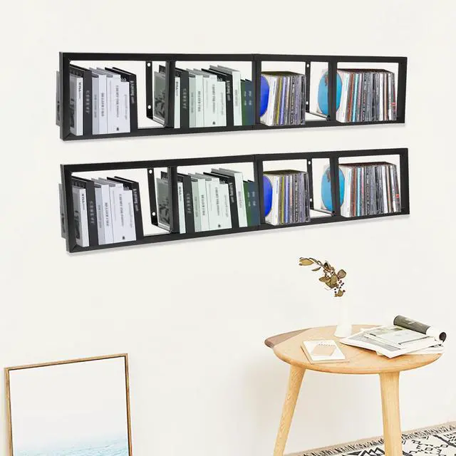 Alt view image 4 of 7 - Media Storage Rack - Wall Mount 34 Inch Open Design CD Storage Shelve - CD DVD Organizer Metal Floating Shelf - Cube Storage Media Shelf and Video Game Organizer - for Home Study Bedroom (2, Black)