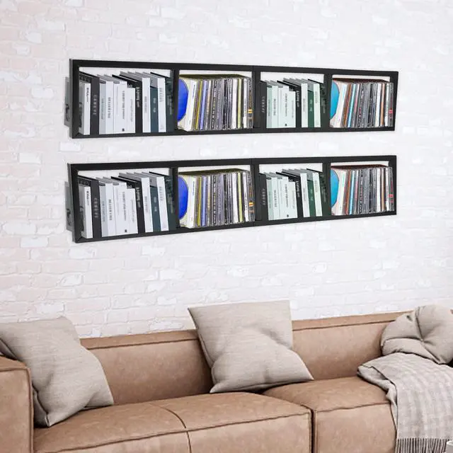Alt view image 6 of 7 - CD Storage Shelf, 34 Inch Media Storage Rack, Cube Storage Organizer Floating Shelf, Wall Mounted Video Games CD DVD Organizer Metal Shelf for Study, Bedroom,Office,Living room (2 Pcs, Black)