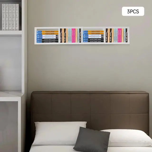 Alt view image 6 of 7 - Media Storage Rack - Wall Mount 34 Inch Open Design CD Storage Shelve - CD DVD Organizer Metal Floating Shelf - Cube Storage Media Shelf and Video Game Organizer - for Home Study Bedroom (3, White)