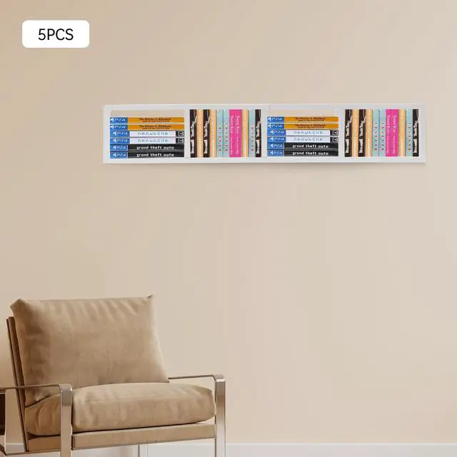 Alt view image 5 of 7 - Media Storage Rack - Wall Mount 34 Inch Open Design CD Storage Shelve - CD DVD Organizer Metal Floating Shelf - Cube Storage Media Shelf and Video Game Organizer - for Home Study Bedroom (5, White)