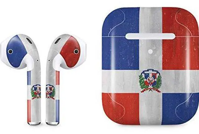 Main image of Decal Audio Skin Compatible with Apple AirPods 2 - Dominican Republic Flag Distressed Design
