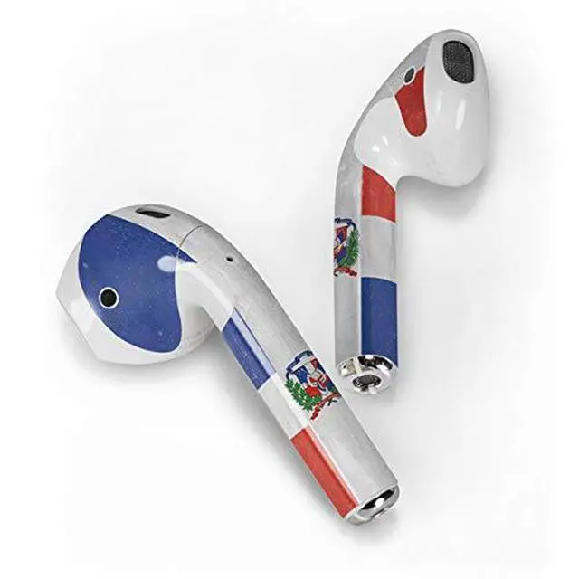 Alt view image 2 of 4 - Decal Audio Skin Compatible with Apple AirPods 2 - Dominican Republic Flag Distressed Design