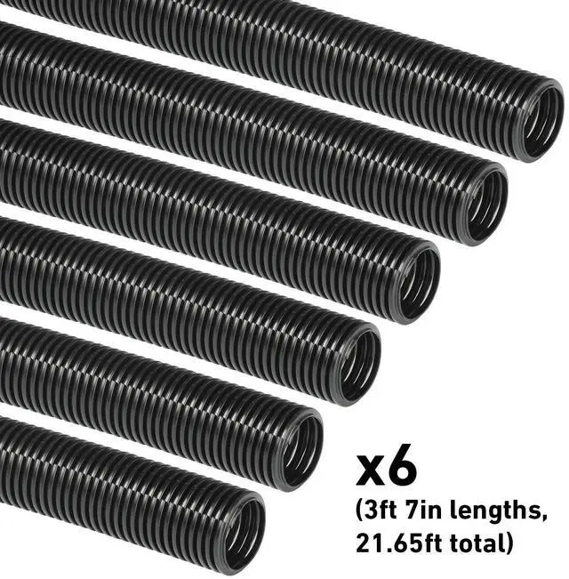 Alt view image 2 of 6 - Black 43in Cable Sleeve 6-Pack, Flexible Wire Protector Tubing, Split Electrical Conduit, Plastic PC Cable Management Tube, Cord Sheath, TV Loom Tubing - 6X 1.25in Diameter, 43-inch Lengths
