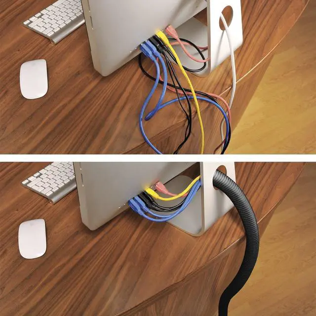 Alt view image 4 of 6 - Black 43in Cable Sleeve 6-Pack, Flexible Wire Protector Tubing, Split Electrical Conduit, Plastic PC Cable Management Tube, Cord Sheath, TV Loom Tubing - 6X 1.25in Diameter, 43-inch Lengths