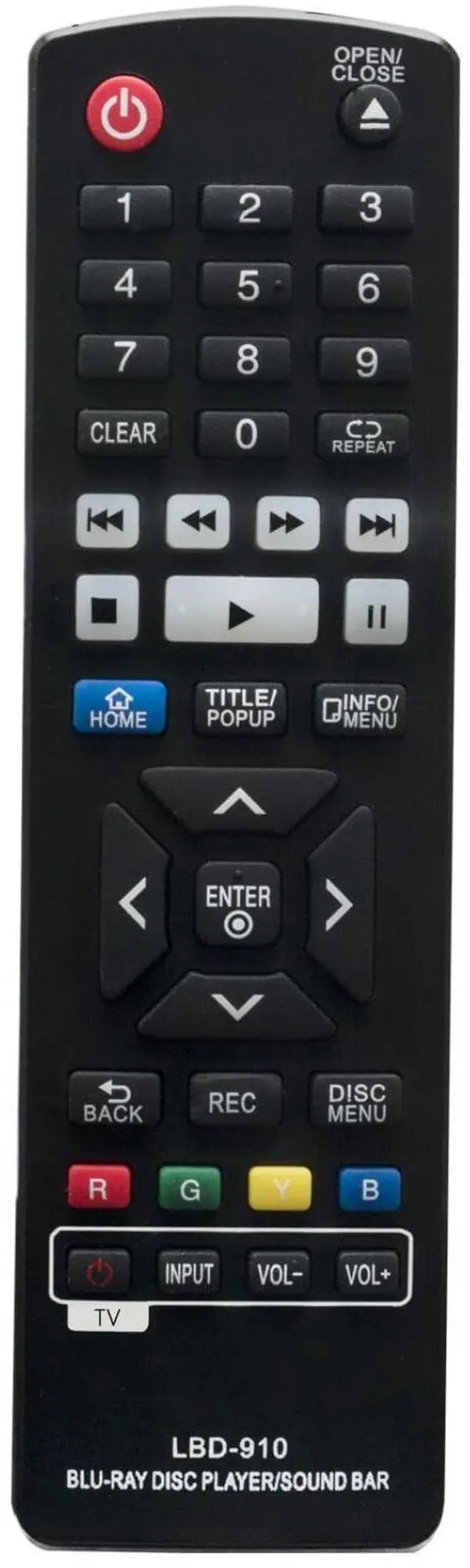 Main image of LBD-910 Remote Control for LG Blu-Ray Disc DVD BD Player | No programming or pairing needed, Replacement Remote Compatible Models B0540N BH5140S BP135 BP300 BP330 BP330N