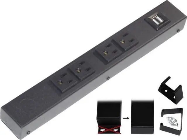 Main image of 12 Hardwired Power Strip (NO Power Cord), 4 Vertical Outlets (NOT Tamper Resistant), NO Ears (Without mounting tabs), 15A (NOT a 20 Amp Unit), USB, Black