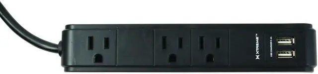 Main image of XWS8-0110-BLK 3 Outlet Power Strip with 2 USB Ports, Black