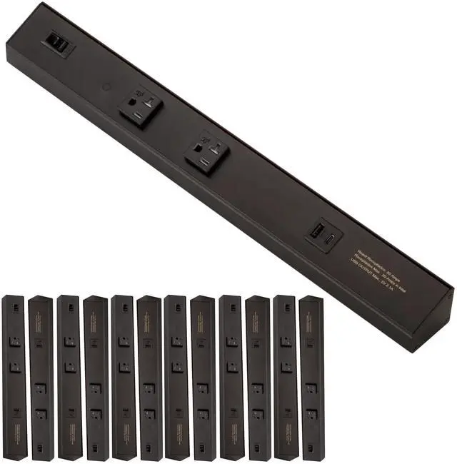 Main image of Atom Power Strip 18 Inch 120V Low Profile with 2 Tamper Resistant Receptacles USB-A USB-C Hardwired Under Cabinet Black Finish Indoor Use ATOM-120V-18-BK