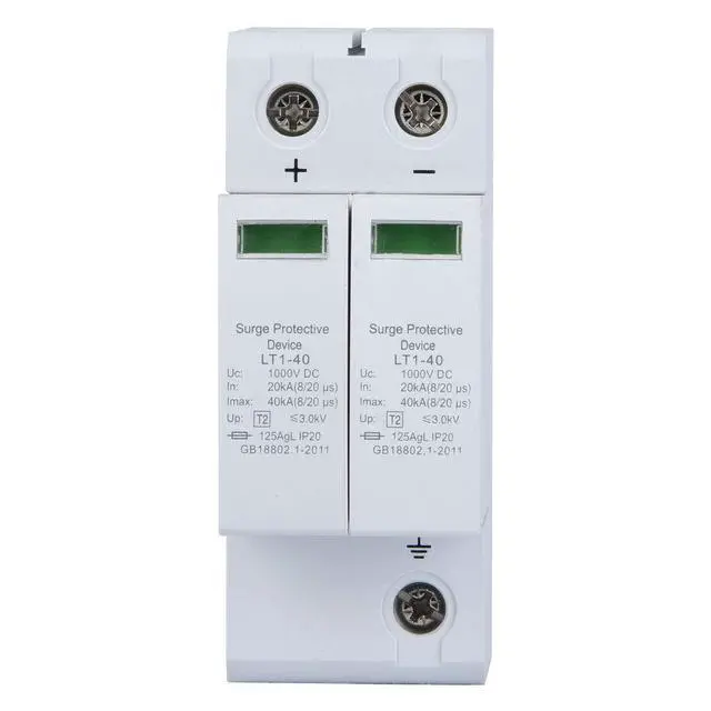 Alt view image 7 of 7 - Voltage Arrester Device, 2 Pack 2P Guide Rail Mounting 40KA Surging Protective Device DC Photovoltaic Protector Low Voltage Arrester for Home Commercial Lighting Protect