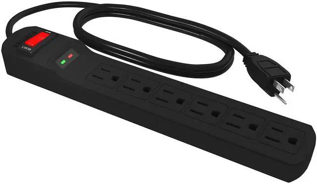 Main image of Indoor Surge Protector Power Strip with 6 Outlets 1080 Joules 3 Ft 14/3 AWG Extension Cord 125V/15A 1875W Circuit Breaker ETL Listed Black Cable for Home Office Use