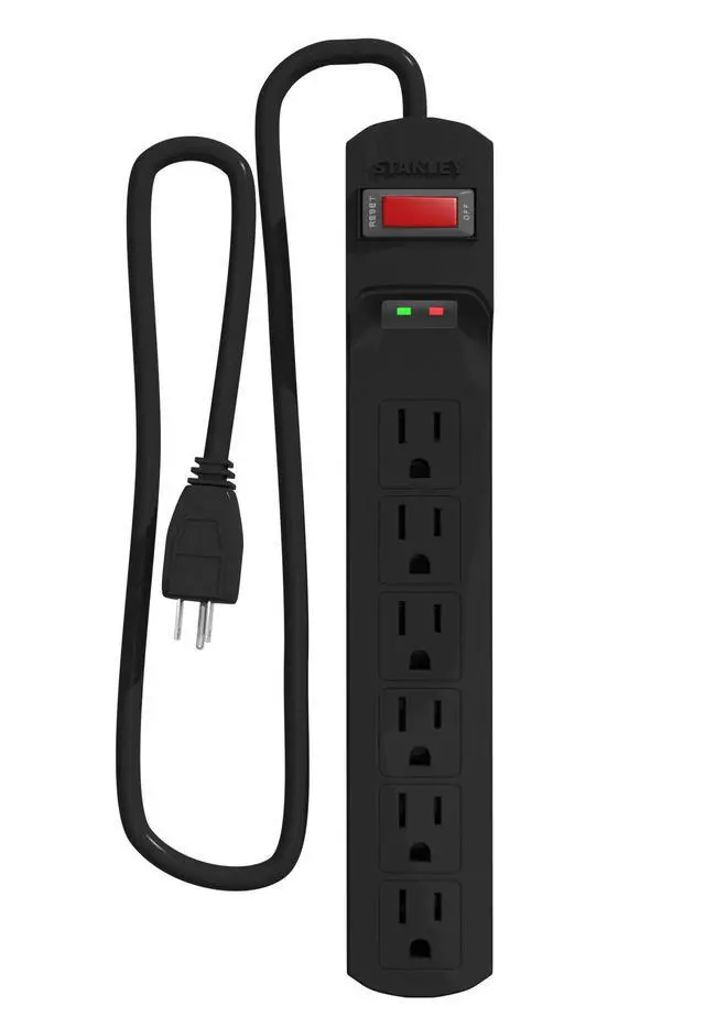 Alt view image 2 of 3 - Indoor Surge Protector Power Strip with 6 Outlets 1080 Joules 3 Ft 14/3 AWG Extension Cord 125V/15A 1875W Circuit Breaker ETL Listed Black Cable for Home Office Use