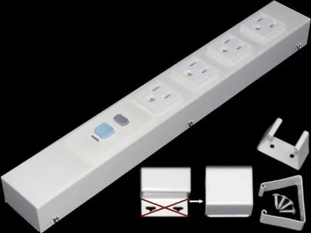 Main image of 12 Hardwired Power Strip (NO Power Cord), 4 Outlets (NEMA 5-15R, Vertical - NOT 20Amp), NO Ears (Without mounting tabs on Both Ends), ALCI, White
