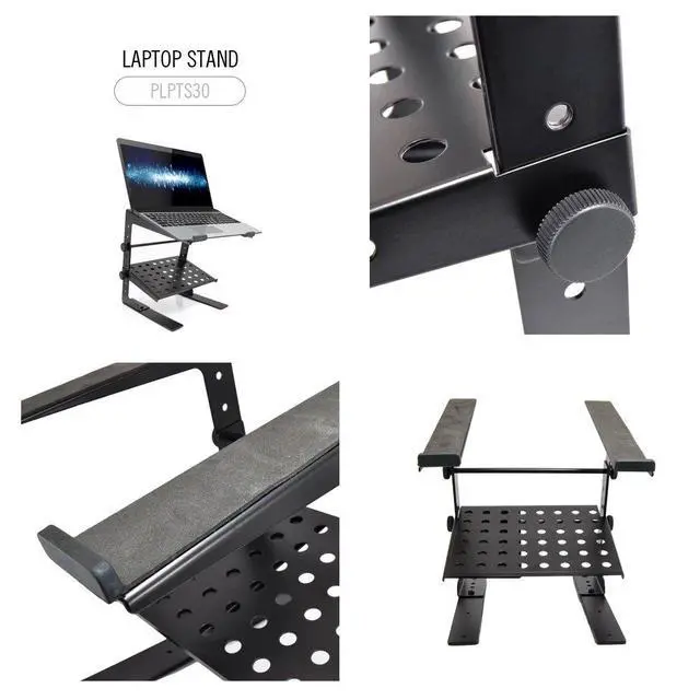 Alt view image 2 of 6 - Portable Adjustable Laptop Stand - 6.3 to 10.9 Inch Standing Table Monitor or Computer Desk Workstation Riser with Shelf Storage and Height Alignment for DJ, PC, Gaming, Home or Office - PLPTS30