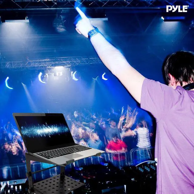 Alt view image 6 of 6 - Portable Adjustable Laptop Stand - 6.3 to 10.9 Inch Standing Table Monitor or Computer Desk Workstation Riser with Shelf Storage and Height Alignment for DJ, PC, Gaming, Home or Office - PLPTS30