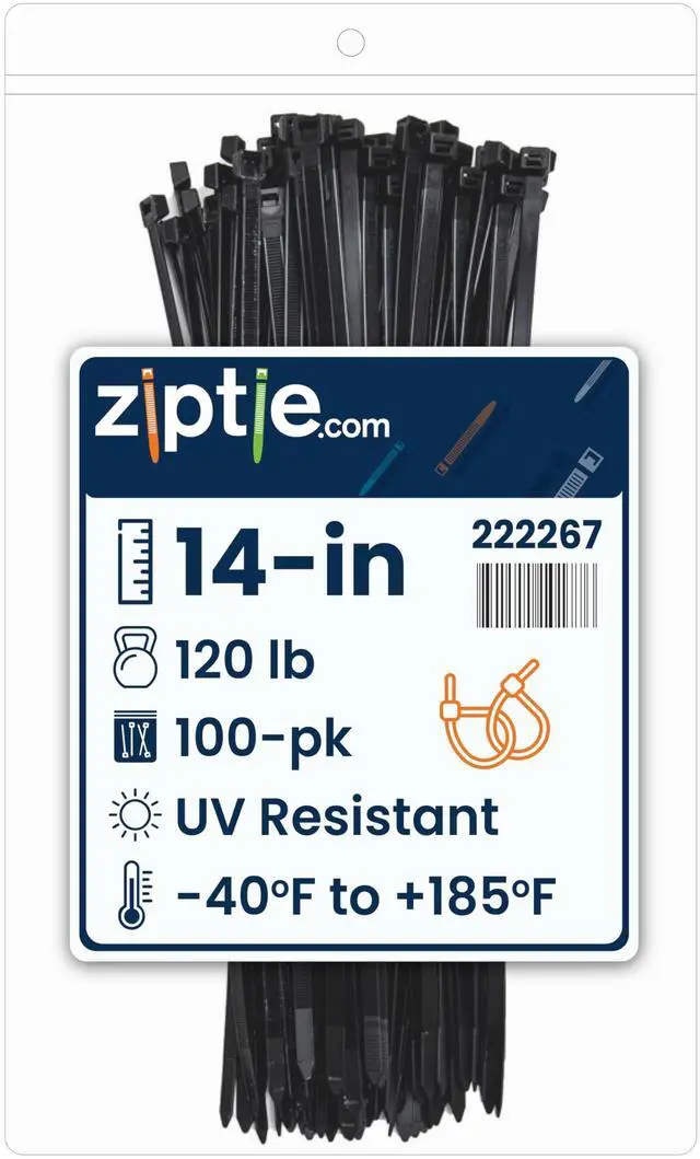 Main image of 14-inch UV Resistant Black Multi-Purpose Cable Tie, 120-lb Tensile Strength, UL 21S Listed, 100-Pack