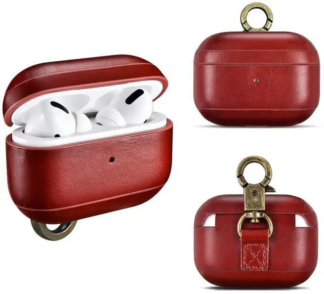 Main image of Leather Handmade Case Compatible with AirPods Pro 1&2 | Genuine Leather Case with Strap | Shockproof | Compatible with MagSafe & Wireless Chargers Red