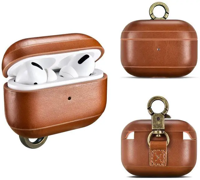 Main image of Leather Handmade Case Compatible with AirPods 3 | Genuine Leather Case with Strap | Shockproof | Compatible with MagSafe & Wireless Chargers Brown