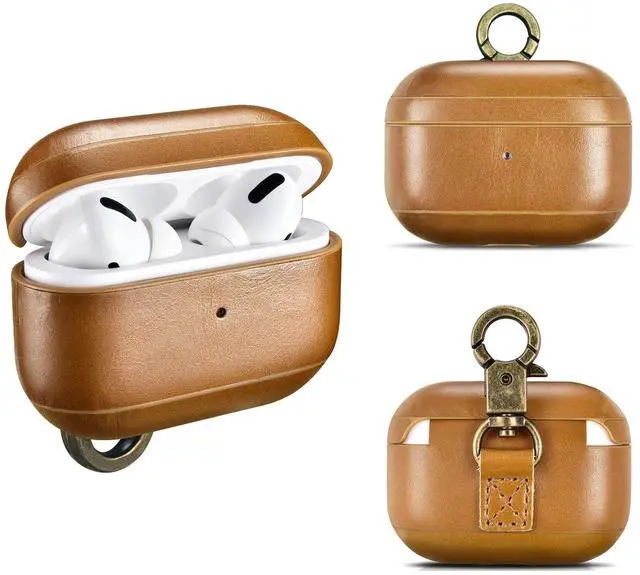 Main image of Leather Handmade Case Compatible with AirPods 1&2 (Not for PRO) | Genuine Leather Case with Strap | Shockproof | Compatible with MagSafe & Wireless Chargers Latte
