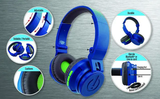 Alt view image 2 of 7 - Wireless Bluetooth Kids Headphones with Microphone, Portable Volume Reduced to Protect Hearing Rechargeable Battery, Adjustable Kids Headband for School Home or Travel Blue