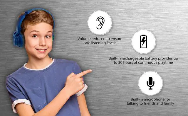 Alt view image 4 of 7 - Wireless Bluetooth Kids Headphones with Microphone, Portable Volume Reduced to Protect Hearing Rechargeable Battery, Adjustable Kids Headband for School Home or Travel Blue