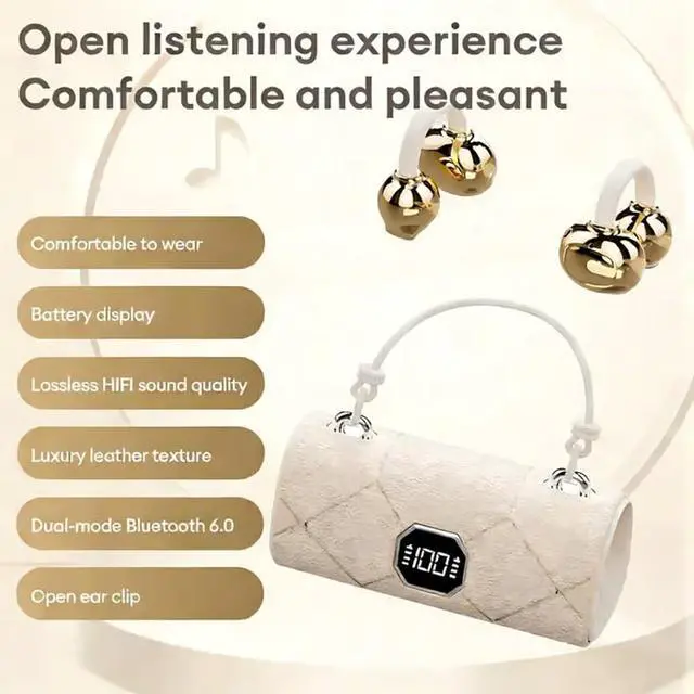 Alt view image 3 of 7 - X22 Fashionable Clip On Wireless Headphones with Handbag Style, Handbag-Style Bluetooth 6.0 Ear Clip Earbuds with Led Display, 50h Play Ipx5 Waterproof for Workouts, Travel (Black)