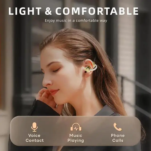 Alt view image 7 of 7 - X22 Fashionable Clip On Wireless Headphones with Handbag Style, Handbag-Style Bluetooth 6.0 Ear Clip Earbuds with Led Display, 50h Play Ipx5 Waterproof for Workouts, Travel (Black)