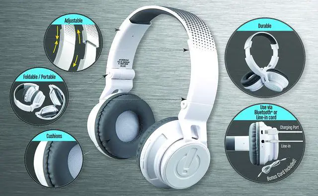 Alt view image 2 of 7 - Kids Bluetooth Headphones, Wireless Headphones with Microphone Includes Aux Cord, Volume Reduced Kids Foldable Earphones for School, Home, or Travel