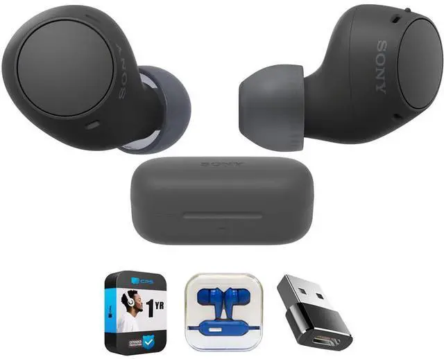 Main image of WFC510/B Truly Wireless Earbuds with 22-Hour Battery, IPX4, Multipoint, Black Bundle with in-Ear Headphone (Colors May Vary), Converter Adapter and 1 YR CPS Enhanced Protection Pack