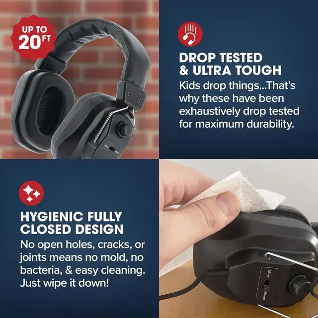 Alt view image 5 of 6 - XL Rugged School Headphones Bulk, 4 Pack, 3.5mm Jack, Ultra Tough, Great for Kids, Teens, Students, Classroom, Libraries, Office, Hygenic Design, Online Learning (4 Pack)