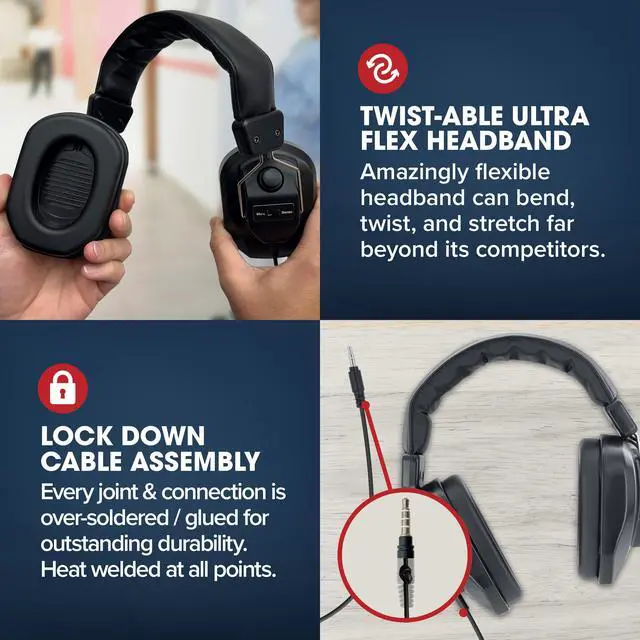 Alt view image 6 of 6 - XL Rugged School Headphones Bulk, 4 Pack, 3.5mm Jack, Ultra Tough, Great for Kids, Teens, Students, Classroom, Libraries, Office, Hygenic Design, Online Learning (4 Pack)